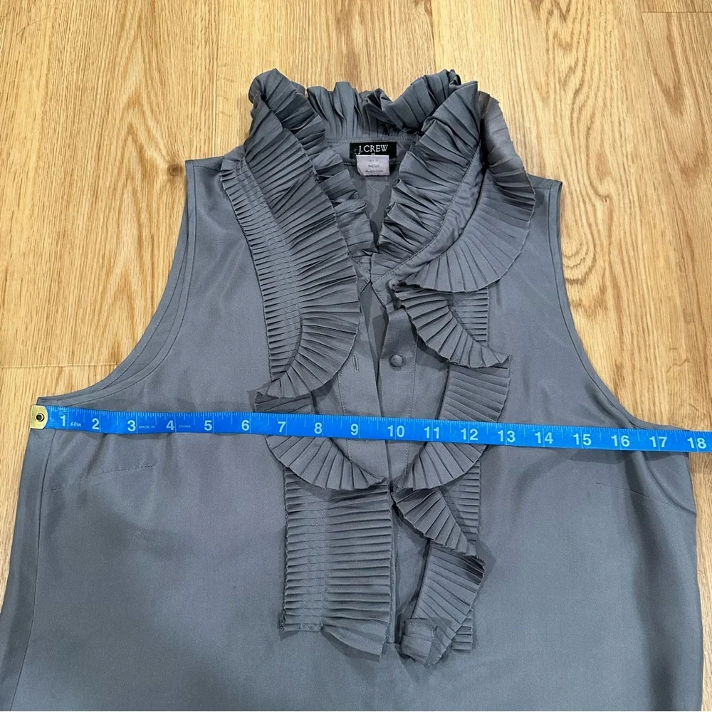 J.Crew Factory Silk Sleeveless Ruffle-Trim Gray Size 2 *See Measurements*